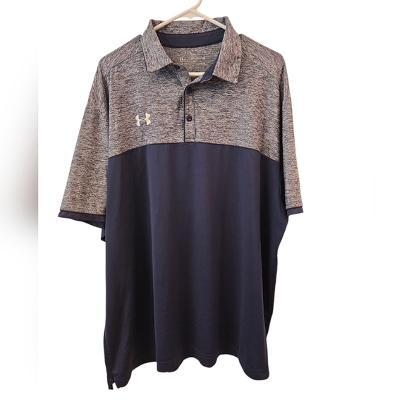 UNDER ARMOUR LOOSE FIT HEATGEAR HEATHERED BLUE/SOLID BLUE POLO SHIRT. SIZE 2XL. - Picture 1 of 10